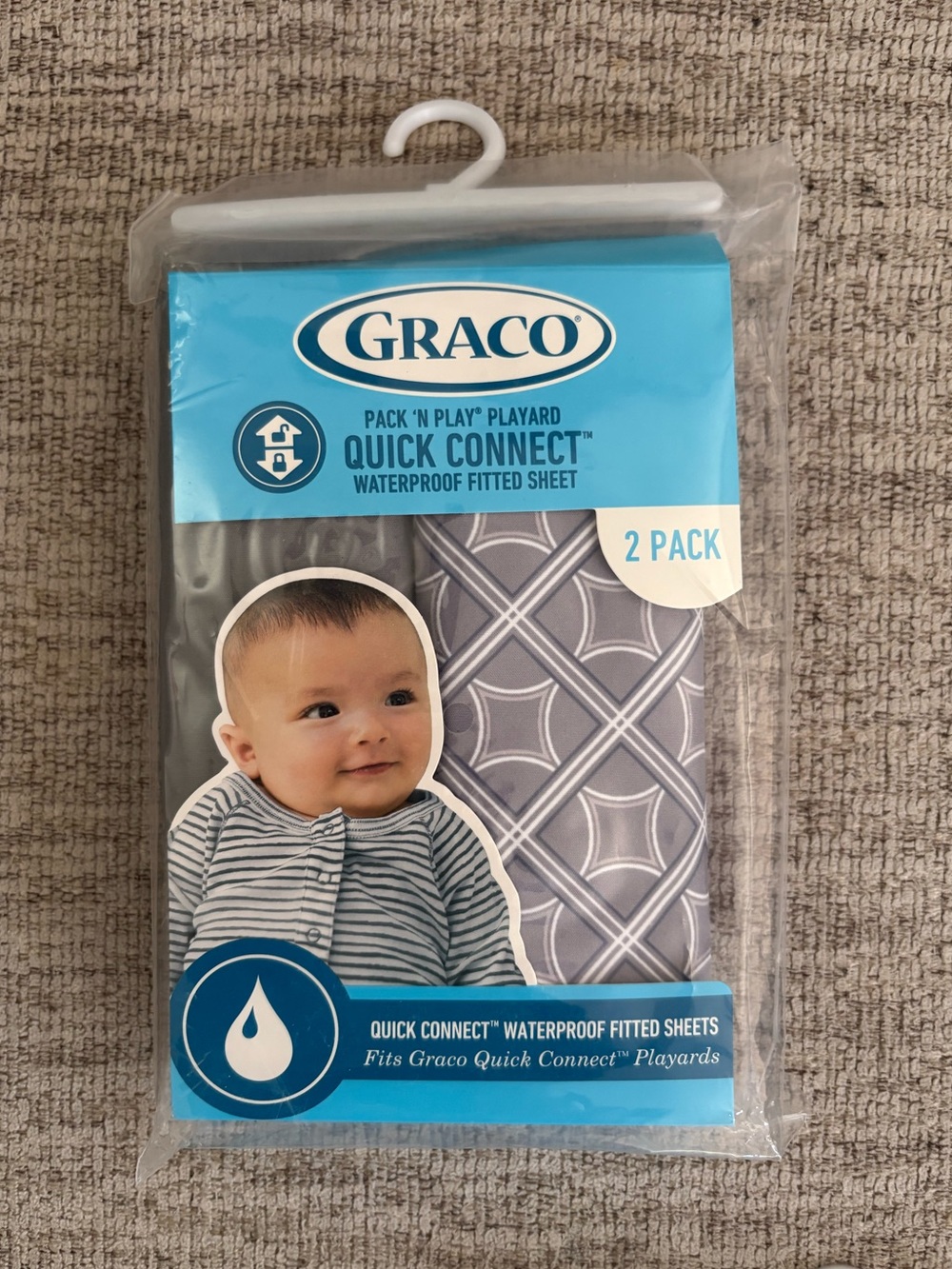 Graco Quick Connect Waterproof Fitted Sheets - Gray/White 2-Pack